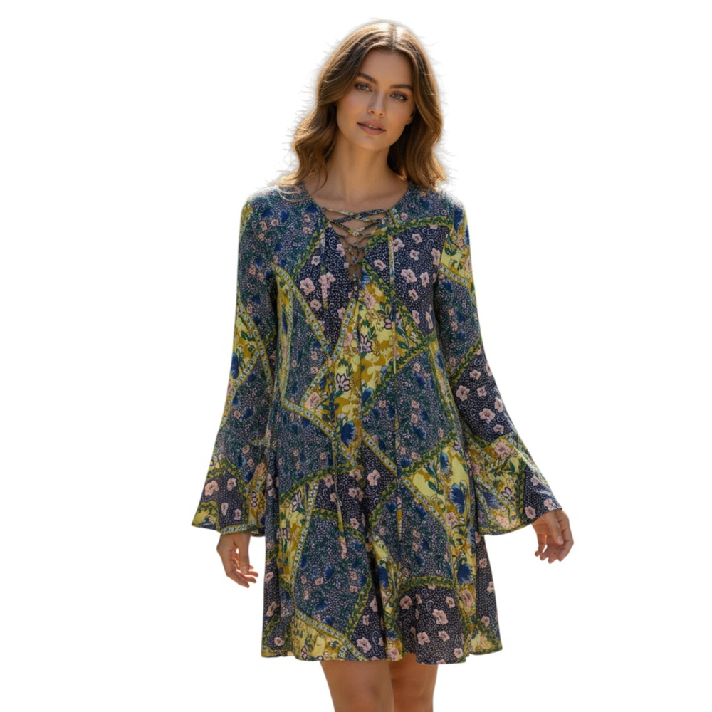 Womens Babydoll Dress L Floral Boho Whimsical Dainty Fairycore Resortwear Beach